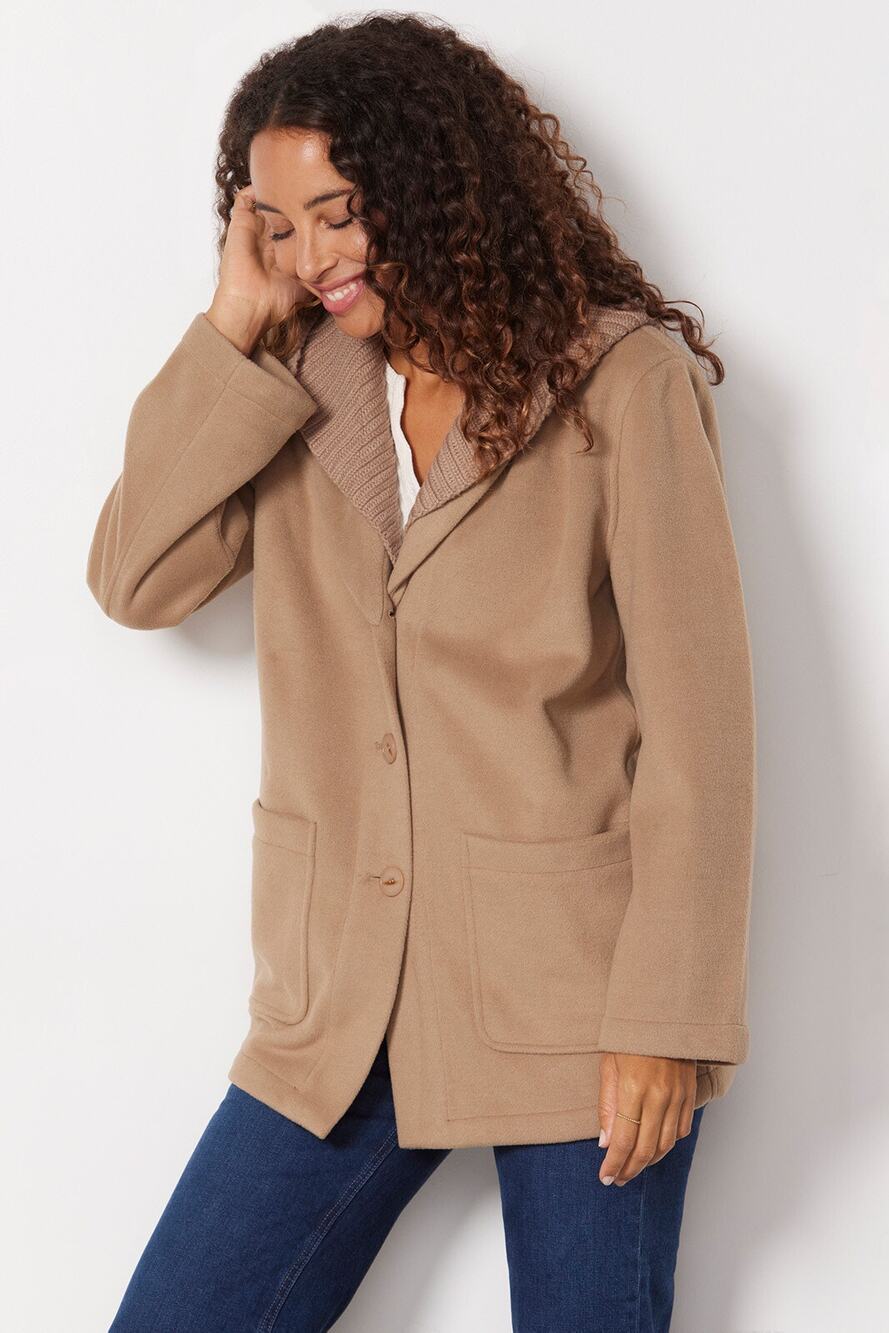 SPLENDID NWT Evereve Nikki Tan Oatmeal Hooded Pea Coat // S